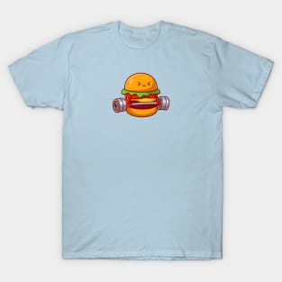 Cute Burger Lifting Dumbbell Cartoon T-Shirt